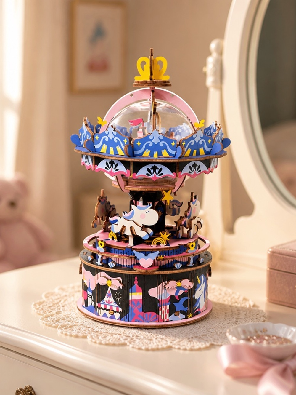 Brand New Unassembled 3D Wooden Puzzle “Starry Night” Carousel Music Box Kit